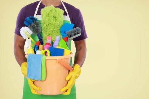Deep cleaning supplies arranged for a home or office cleaning session