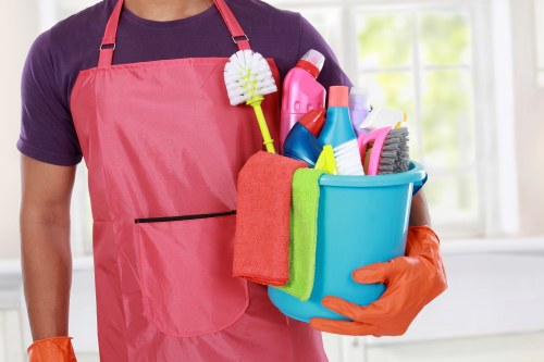 Professional domestic cleaning in a modern home kitchen